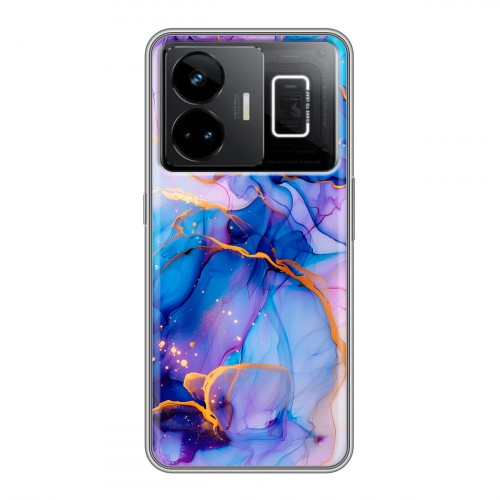 Дизайнерский силиконовый чехол для Realme GT3 синий мрамор
