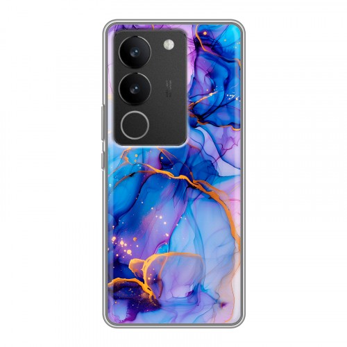 Дизайнерский силиконовый с усиленными углами чехол для Vivo V29 синий мрамор