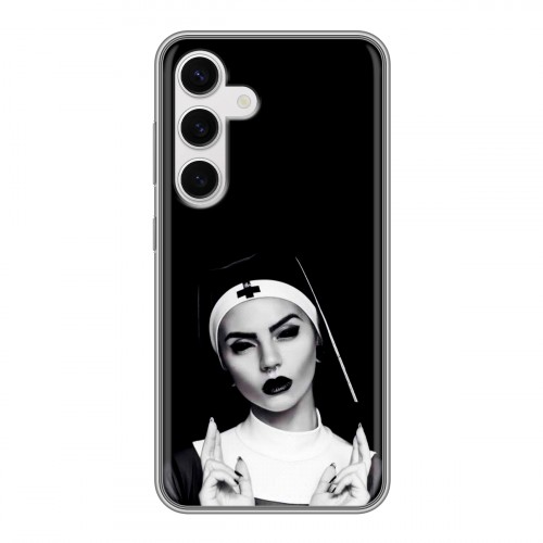 Полупрозрачный дизайнерский пластиковый чехол для Samsung Galaxy S24 монашка