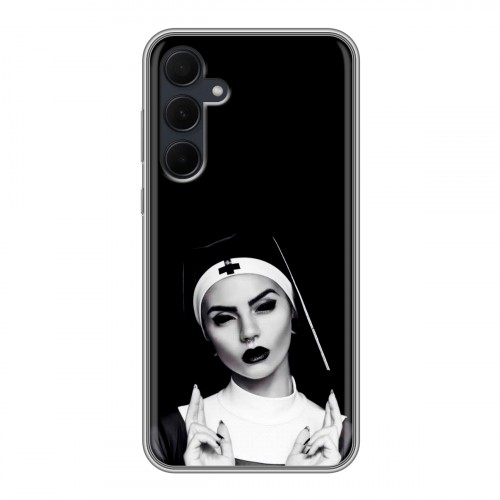 Полупрозрачный дизайнерский пластиковый чехол для Samsung Galaxy A35 монашка