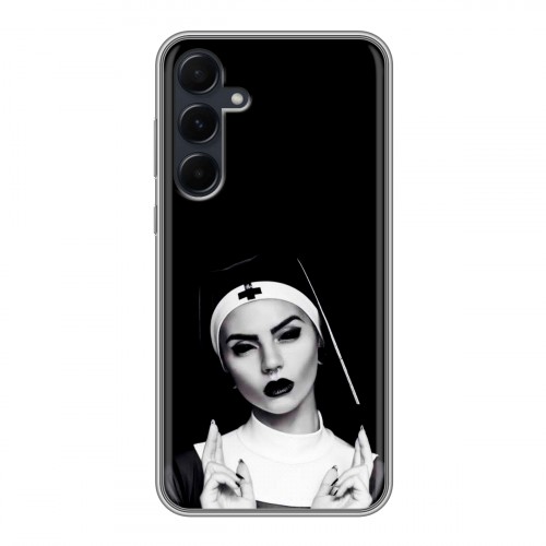 Полупрозрачный дизайнерский пластиковый чехол для Samsung Galaxy A55 монашка