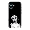 Полупрозрачный дизайнерский пластиковый чехол для Iphone 16 Plus монашка