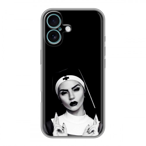 Полупрозрачный дизайнерский пластиковый чехол для Iphone 16 Plus монашка