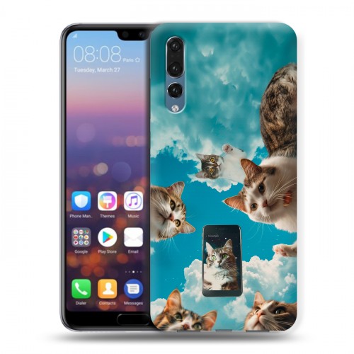 Полупрозрачный дизайнерский силиконовый с усиленными углами чехол для Huawei P20 Pro котики