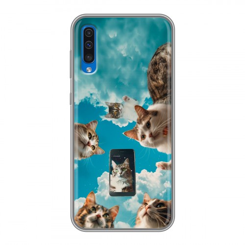 Полупрозрачный дизайнерский пластиковый чехол для Samsung Galaxy A50 котики