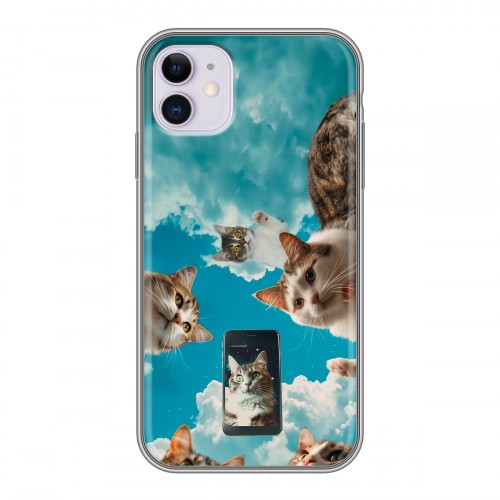 Полупрозрачный дизайнерский силиконовый чехол для Iphone 11 котики