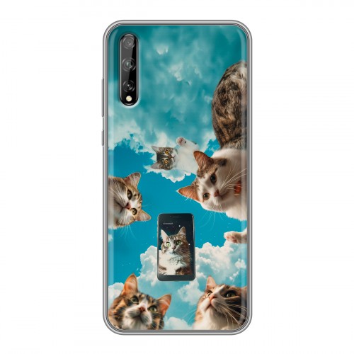 Полупрозрачный дизайнерский силиконовый чехол для Huawei Y8p котики
