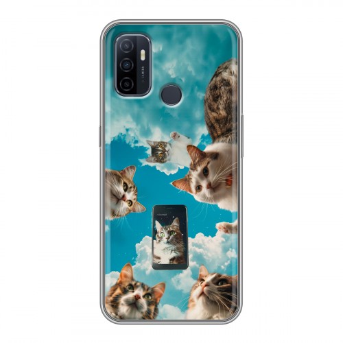 Полупрозрачный дизайнерский силиконовый чехол для OPPO A53 котики