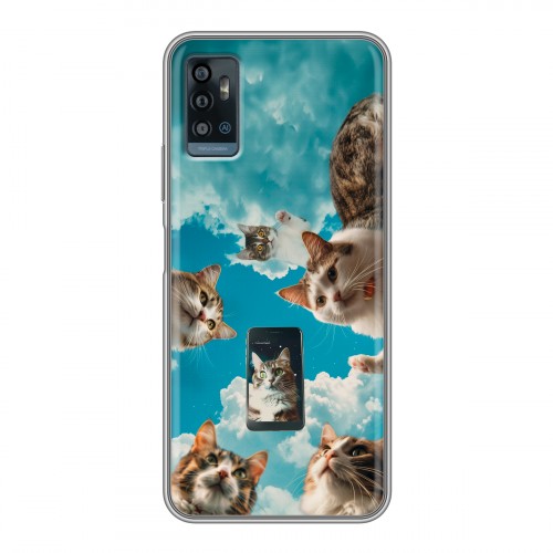 Полупрозрачный дизайнерский пластиковый чехол для ZTE Blade A71 котики