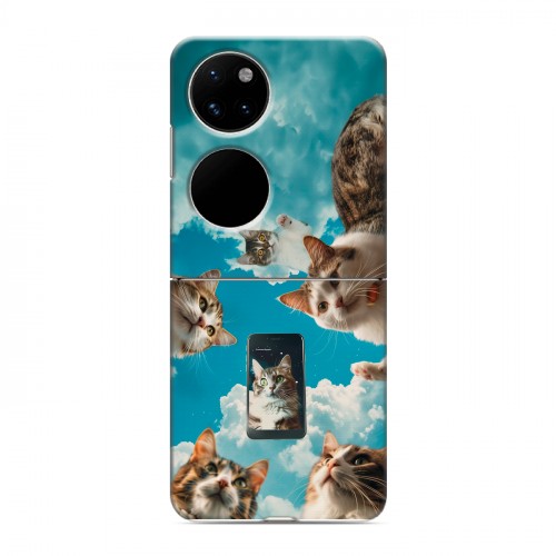 Полупрозрачный дизайнерский пластиковый чехол для Huawei P50 Pocket котики