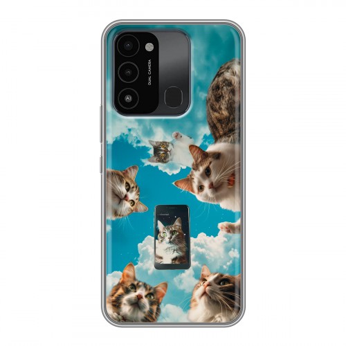 Полупрозрачный дизайнерский силиконовый с усиленными углами чехол для Tecno Spark Go 2022 котики