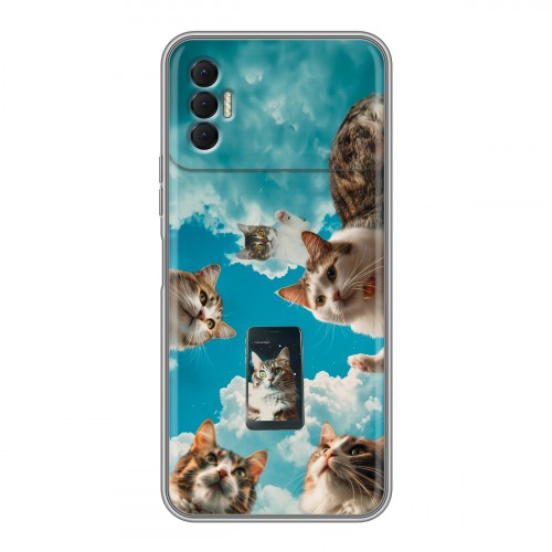 Полупрозрачный дизайнерский силиконовый чехол для Tecno Spark 8P котики