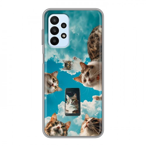 Полупрозрачный дизайнерский силиконовый чехол для Samsung Galaxy A23 котики