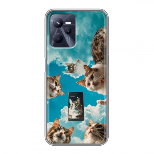 Полупрозрачный дизайнерский силиконовый чехол для Realme C35 котики