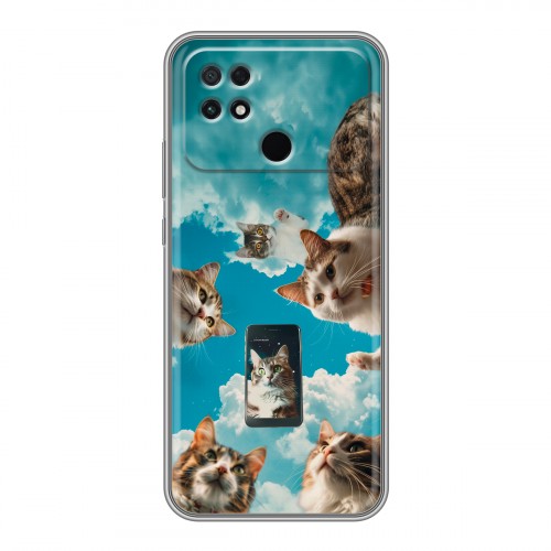 Полупрозрачный дизайнерский силиконовый чехол для Xiaomi Poco C40 котики