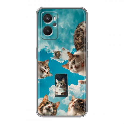 Полупрозрачный дизайнерский силиконовый с усиленными углами чехол для OPPO A96 котики