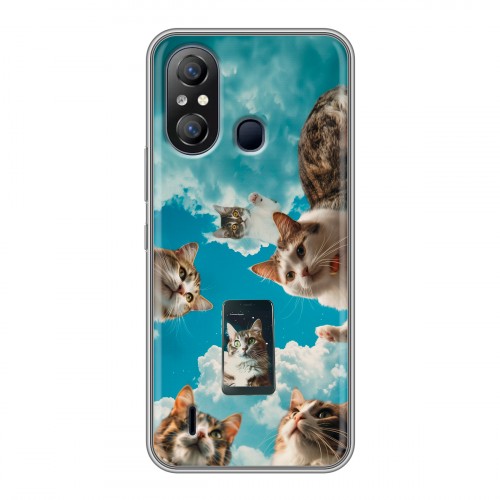 Полупрозрачный дизайнерский пластиковый чехол для Itel A49 котики