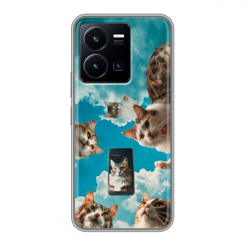 Полупрозрачный дизайнерский силиконовый чехол для Vivo Y35 котики