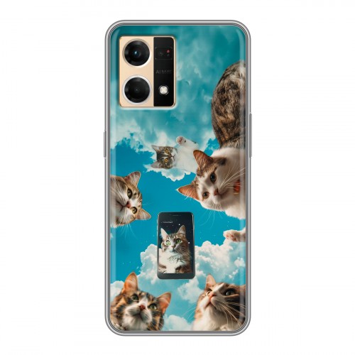 Полупрозрачный дизайнерский силиконовый чехол для OPPO Reno7 котики