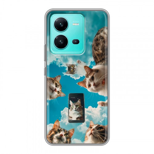 Полупрозрачный дизайнерский пластиковый чехол для Vivo V25 котики