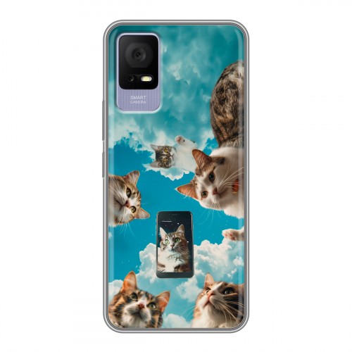 Полупрозрачный дизайнерский пластиковый чехол для TCL 405 котики