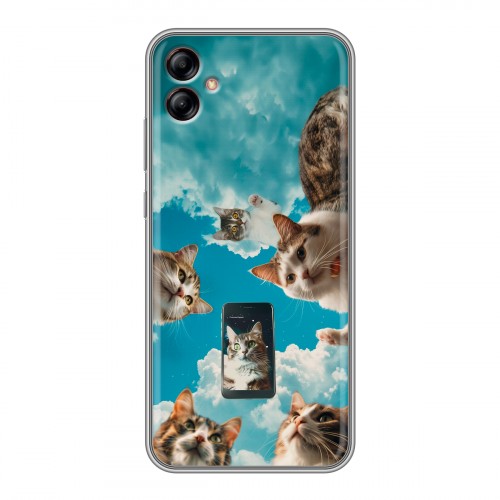Полупрозрачный дизайнерский силиконовый чехол для Samsung Galaxy A04e котики