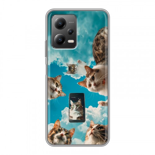 Полупрозрачный дизайнерский силиконовый чехол для Xiaomi Poco X5 котики