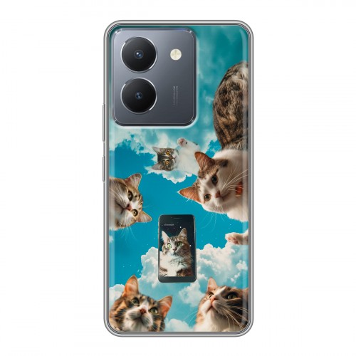 Полупрозрачный дизайнерский пластиковый чехол для Vivo Y36 котики