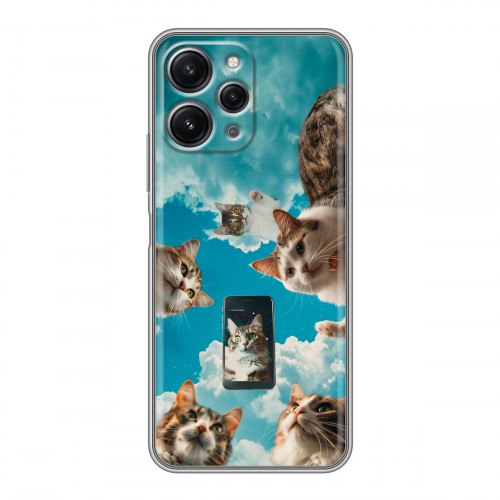 Полупрозрачный дизайнерский пластиковый чехол для Xiaomi RedMi 12 котики