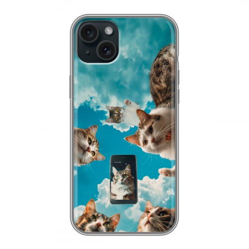 Полупрозрачный дизайнерский пластиковый чехол для Iphone 15 Plus котики
