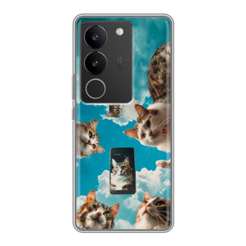 Полупрозрачный дизайнерский силиконовый с усиленными углами чехол для Vivo V29 котики