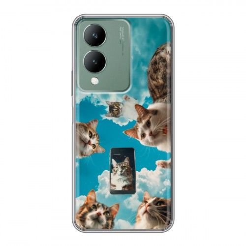 Полупрозрачный дизайнерский силиконовый чехол для Vivo Y17s котики