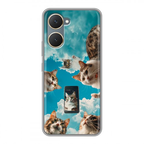 Полупрозрачный дизайнерский пластиковый чехол для Vivo Y03 котики