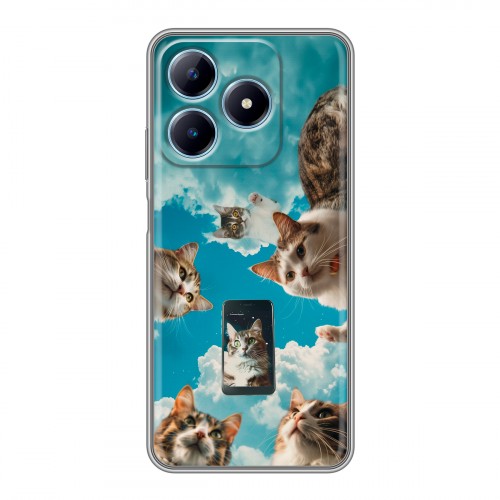 Полупрозрачный дизайнерский силиконовый чехол для Realme C63 котики