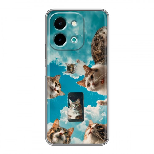 Полупрозрачный дизайнерский пластиковый чехол для Vivo Y28 котики