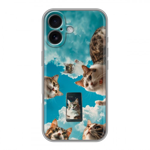 Полупрозрачный дизайнерский пластиковый чехол для Iphone 16 котики