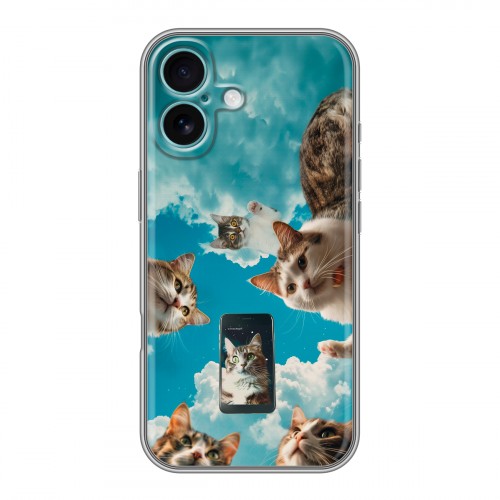 Полупрозрачный дизайнерский пластиковый чехол для Iphone 16 Plus котики