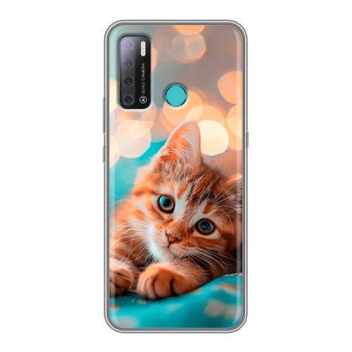 Полупрозрачный дизайнерский силиконовый с усиленными углами чехол для Tecno Pouvoir 4 котик