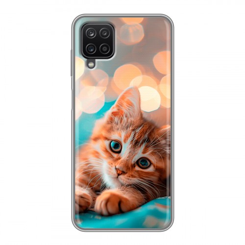 Полупрозрачный дизайнерский пластиковый чехол для Samsung Galaxy A12 котик