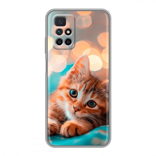 Полупрозрачный дизайнерский силиконовый чехол для Xiaomi Redmi 10 котик