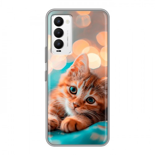 Полупрозрачный дизайнерский силиконовый с усиленными углами чехол для Tecno Camon 18 котик