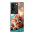 Полупрозрачный дизайнерский силиконовый с усиленными углами чехол для Vivo V29 котик