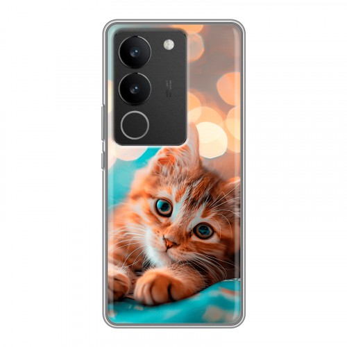 Полупрозрачный дизайнерский силиконовый с усиленными углами чехол для Vivo V29 котик