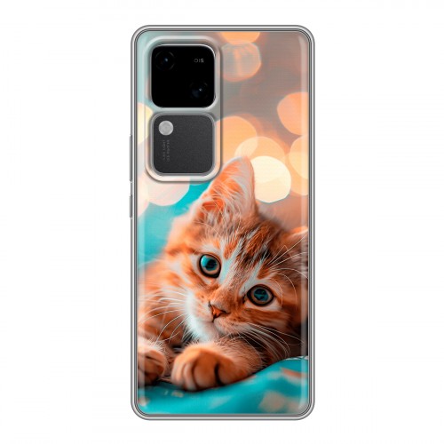 Полупрозрачный дизайнерский пластиковый чехол для Vivo V30 5G котик