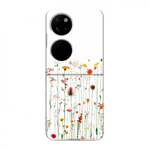 Полупрозрачный дизайнерский пластиковый чехол для Huawei P50 Pocket цветы