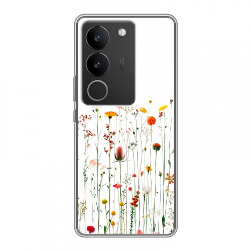 Полупрозрачный дизайнерский силиконовый с усиленными углами чехол для Vivo V29 цветы
