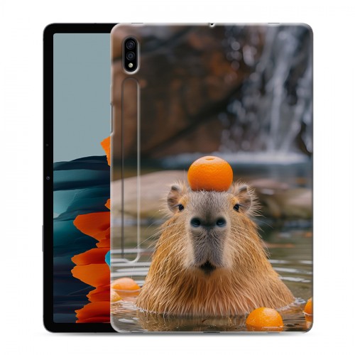 Дизайнерский силиконовый чехол для Samsung Galaxy Tab S7 Капибара с апельсином