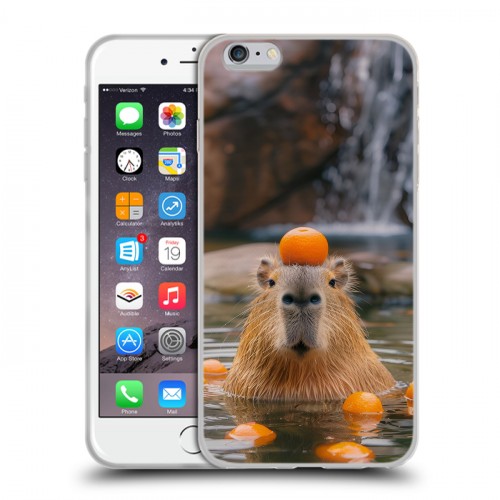 Дизайнерский силиконовый чехол для Iphone 6 Plus/6s Plus Капибара с апельсином