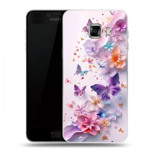 Дизайнерский пластиковый чехол для Samsung Galaxy C5 цветы бабочки