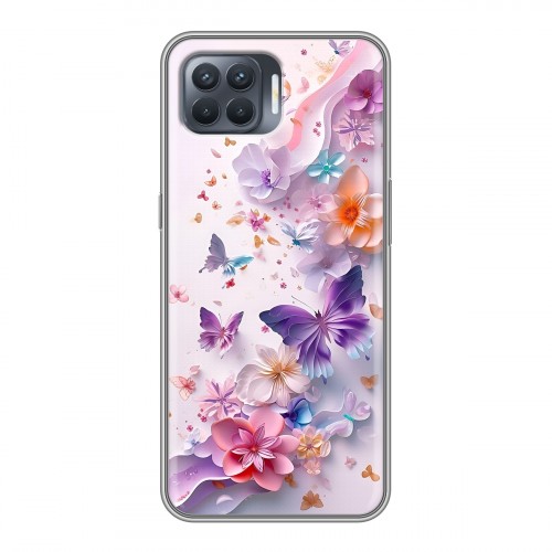 Дизайнерский силиконовый чехол для OPPO Reno4 Lite цветы бабочки